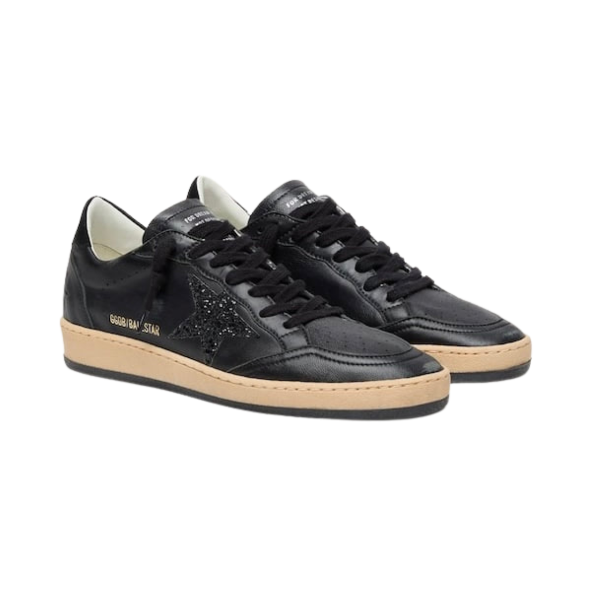 Golden Goose Ball Star in black nappa with black glitter star and suede heel tab(women)
