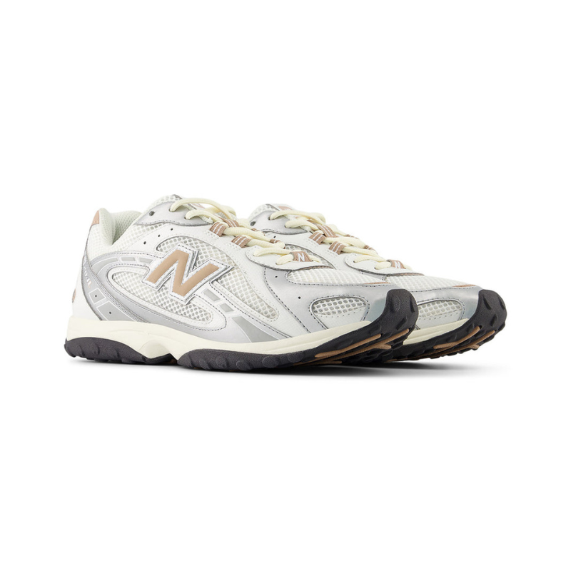 New Balance 204L in the silver metallic and flat taupe colorway