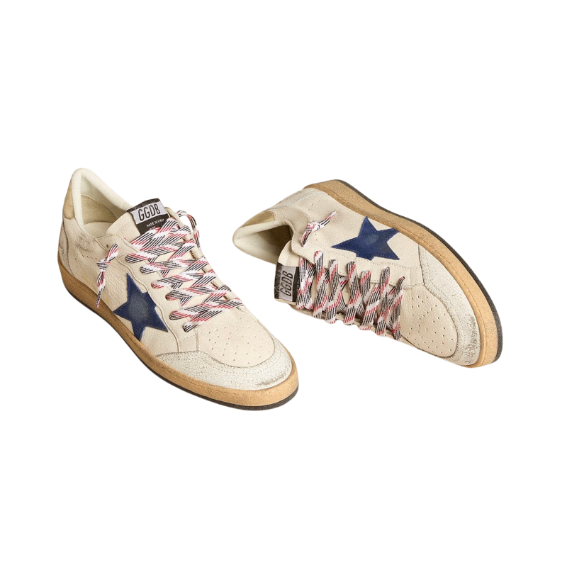 Golden Goose Ball Star in nappa leather with blue suede star and platinum leather heel tab(women)
