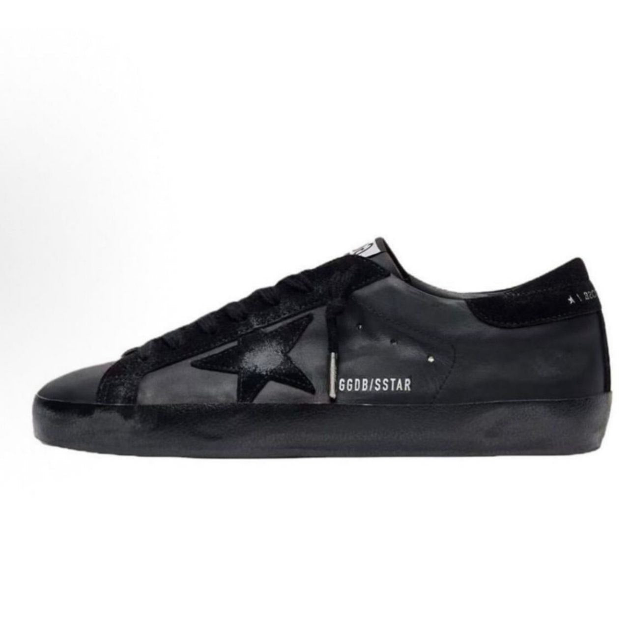 Golden Goose Super-Star in black nappa with black suede star and heel tab